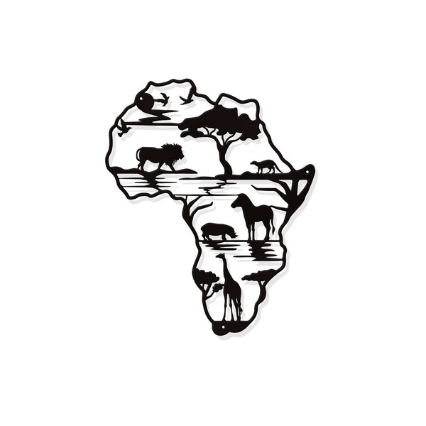 NBEADS Africa Map with Animals Metal Wall Art Decor, Black Africa Map Wall Hanging Decor Africa Animals Wall Art Cutout Sign for Home Bedroom Yoga Room Office Garden Hotel Wall Decoration, 30x24.8cm