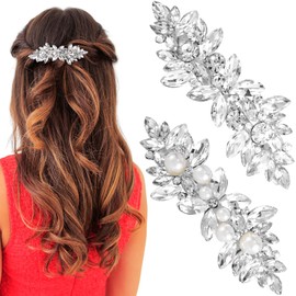 Lekgavd 2PCS Bridal Rhinestone Hair Clips for Wedding, Silver Crystal Pearl Decorative Barrettes, Sparkle Rhinestone Hair Accessories for Women, Brides for Parties, Daily Use -2 Styles