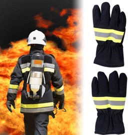 1 Pair Fire Fighter Gloves, Firefighter Rescue Extrication Gloves with Green Reflective Trim, Non Slip Palm and Elastic Wrist Design, 27cm Length