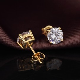 Gold Stud Earrings Gold Diamond Earrings for Women Men Gold Cubic Zirconia Stud Earrings Sterling Silver 5mm CZ Earrings Gold Diamond Studs