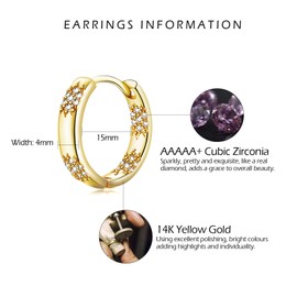 Gold Earrings for Women, Yellow Gold Hoops | Hypoallergenic Small Cubic Zirconia Huggie Earrings Dainty Sleeper Jewellery Christmas Birthday Gifts