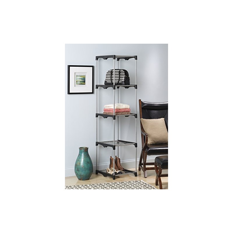 Whitmor 5 Tier Shelf Tower - Closet Storage Organizer,Silver