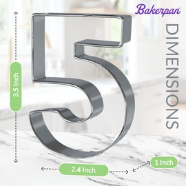 Bakerpan Stainless Steel Number 5 Cookie Cutter, Cookie Cutter Number Five Shapes, 3 1/2 Inch - Set of 2
