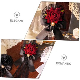 jojofuny Hair Clip with Red Flowers Hair Clip with Rose Bow Hair Flowers Lolita Hair Bow Hair Accessories Pink Hair Bow Gothic Lolita Headpiece Fabric Handmade Gothic
