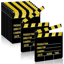 10 Pieces Movie Film Clap Board, 7 x 8 Inch Cardboard Movie Clapboard Movie Directors Clapper Writable Cut Action Scene Board for Movies Films Photo Props(Gold)