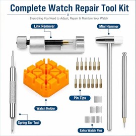 Kit de herramientas de extracción de eslabones de reloj, herramienta de reparación de correas de reloj con 20 barras de resorte, 13 agujas de repuesto