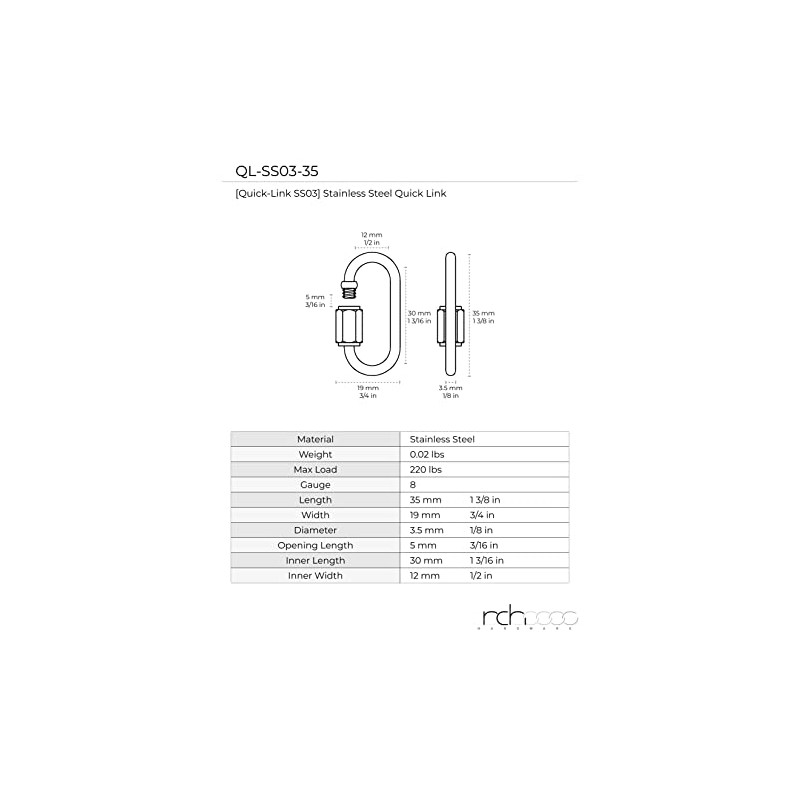 RCH Hardware QL-SS03-35 Stainless Steel Quicklink, 8 Gauge, Antique Brass