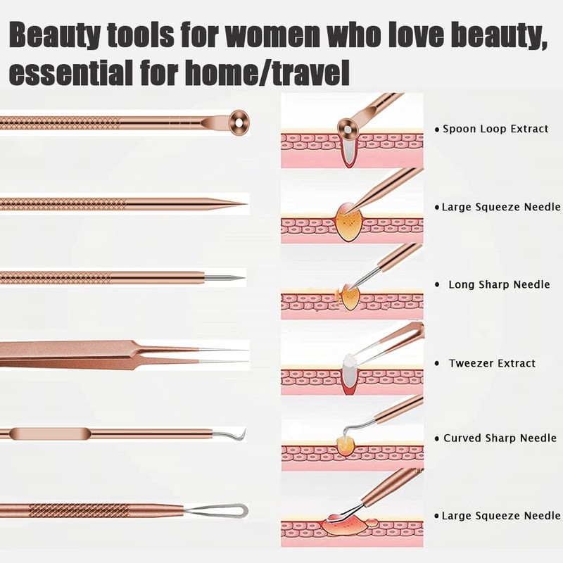 Pimple Popper Tool Kit, 6 Pcs Blackhead Remover Acne Needle