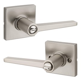 Weiser Daylon Satin Nickel Door Handle, Reversible Privacy Lever, Interior Door Handles for Bedroom and Bathroom Doors, Keyless Bathroom/Bedroom Door Lock, Modern Home Décor