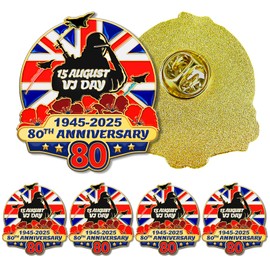AhfuLife VJ Day 80th Anniversary Pin Badge Lapel 2025 Decorations, 1/2/4/8 Pcs VJ Day Badge Brooch Decorations, VJ Day National Badge Armband for Patriotic Activities Veteran Gifts (1 Pcs)
