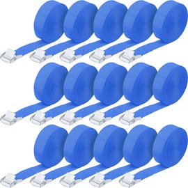 Riakrum 15 Pack 16 Feet Lashing Straps Adjustable Kayaks Tie Down Cam Buckle Straps with Buckles up to 250lbs for Cargo, Luggage, Motorcycles, Truck, Car Roof Rack, Sup Surfboard(Blue)