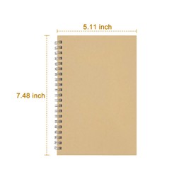 Ykimok 2-Pack College Ruled Hardback Brown Cover Spiral Notebook - Memo Notepad and Sketchbook for Students, Office, and Business Diary, 120 Pages (60 Sheets), 7.48 x 5.11 Inches.