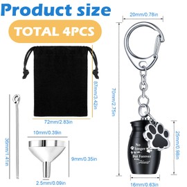 SSuirk Pet Urns Keychain for Dogs & Cats - Stainless Steel Ashes Keepsake with Velvet Bags, Paw Charm Cremation Jewelry