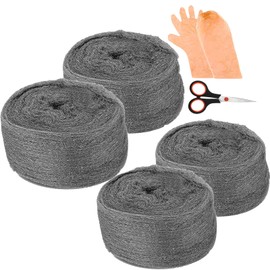 Mcvomv Steel Wool for Rodent Control Steel Wool Mice Control Pads Steel Wool Rodent Barrier Kit Gap Blocker Fill Fabric for Holes Holes/Siding/Pipeline/Vents 4 Pack