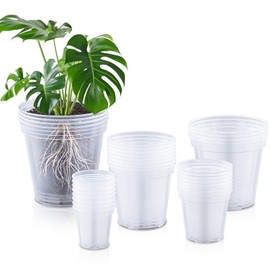 Vesici 32 Pcs 3/4/5/6/7 Inch Large Size Clear Nursery Pots Variety Pack Plant Pots with Drainage Holes Planters for Indoor Plants Flexible Transparent Plastic Plant Bottle Succulents