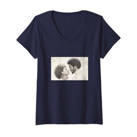 Womens Black Love - 70s 80s 90s Melanin Tee Soul & Afro Glory V-Neck T-Shirt