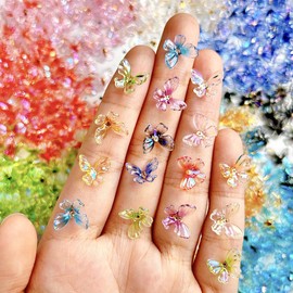 UEYRSEDB 50PCS 3D Spring Butterfly Nail Rhinestones Charms Cute Colorful Butterfly Nail Gems Spring Nails Diamonds Pink Blue Nails Jewelry Supplies for Women Manicure Decorations