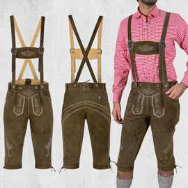 TRENDS Men's Bavarian Trachten Lederhosen Leather Shorts (40, Dark Brown)