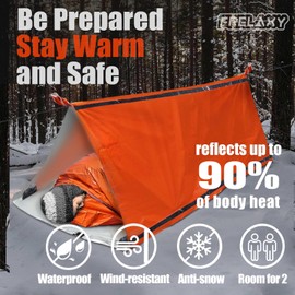 Frelaxy Extra-Thick Emergency Tent, Compact Survival Tent with Whistle, Upgraded Paracord, Storage Pouch, and EVA Case, 2 Person Emergency Shelter for Backpacking, Hiking, Outdoor (Orange - 2 Pack)