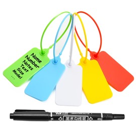 50 Blank Plastic Tags for Labeling Waterproof Hanging Labels Writable Tags Seal Plastic Marking Label for Clothes Bags Keys Inventory with One Marker Pen (Mixed 5 Color)