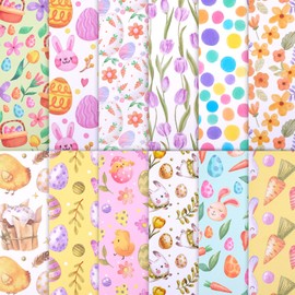 Konsait 24 Sheets Easter Scrapbook Paper 12x12 Decorative Craft Paper Double Sided Scrapbook Paper Rabbit Eggs Patterned Cardstock Scrapbook Supplies Origami Paper for Card Making Paper Craft Supplies