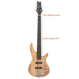 Glarry GIB Electric Bass Guitar Right Handed Basswood Burlywood For Beginner