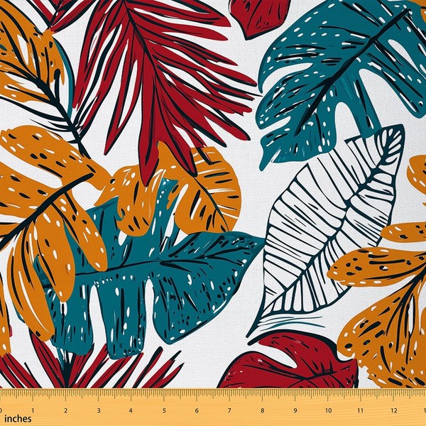 Tropical Leaves Upholstery Fabric by The Yard, Abstract Exotic Palm