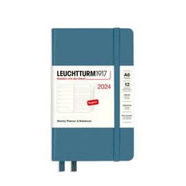 LEUCHTTURM1917 367745 Weekly Calendar & Notebook Pocket (A6) 2024, 12 Months, Stone Blue, English