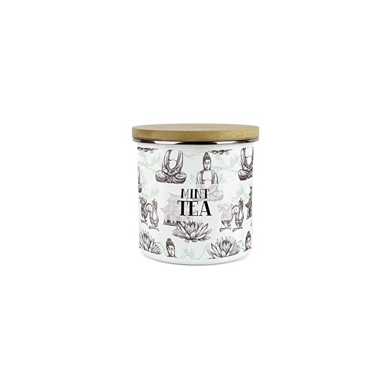 Purely Home Asian Scenes Mint Tea Canister - White Metal