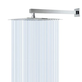 HarJue Shower Head with Extension Arm, High Pressure Square with ShowerArm, Stainless Steel Rainfall -Waterfall Full Body Coverage (12'' Shower with 16'' Arm, Chrome)