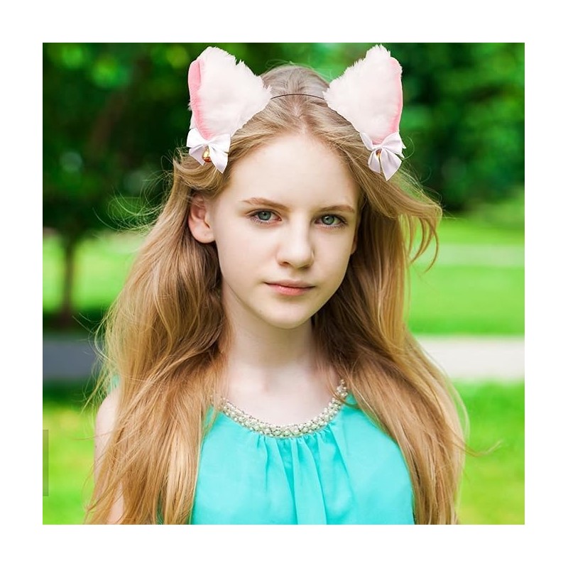 Cat Headband Cat's ears headdress and Plush wristband (White, One