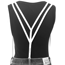 Suspenders Women, Women's Suspenders with Hooks for Pants with Belt Loops, Under Clothes, Y-Back Style, 5 Strong Hooks, No Suspender Clips, White