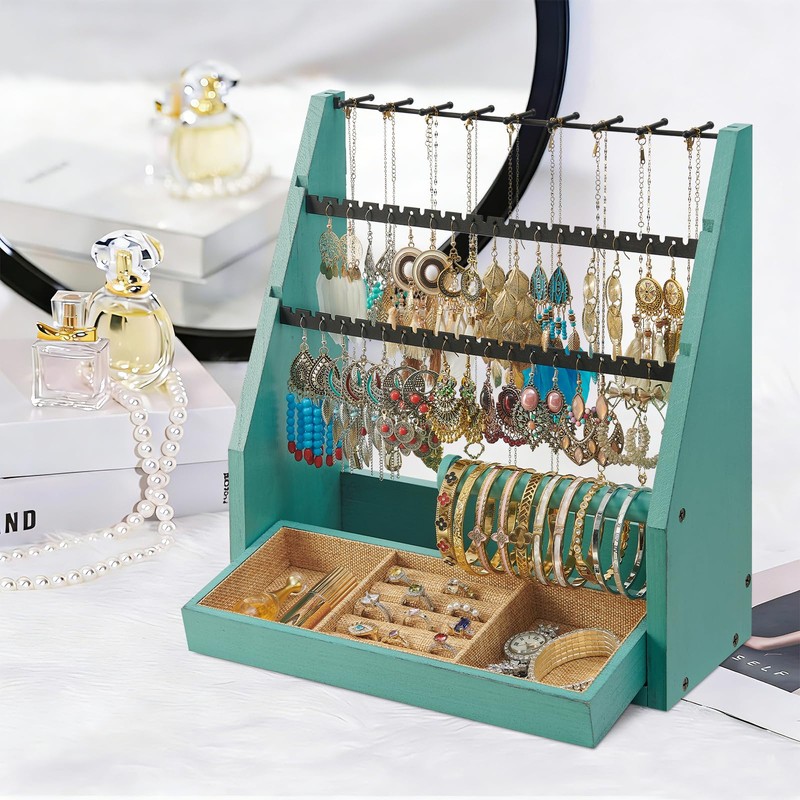 Earring Organizer, Rustic Wood 5 Layer Jewelry Organizer Stand