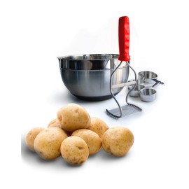 Kitchen Innovations Diamond Series Masher - World's Best Handheld Masher and Blender - Stainless Steel Blades with Ergonomic Rubber Handle - Red