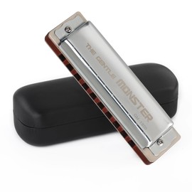 JDR Blues Harmonica Key of G Gentle Monster, Wood Blues Armonica 10 Hole Compromise Tuning Harp for Adults Professional Beginners Mouth Organ with Case