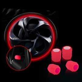 Miytsya 4 PCS Luminous Wheels Cap Tire Valve Stem, Glow Luminous at Night, Air Caps Cover Fluorescent, Illuminated Auto Car Wheel Valve Stem Caps Cover for Car, SUV, Motorcycles, Truck (Red)