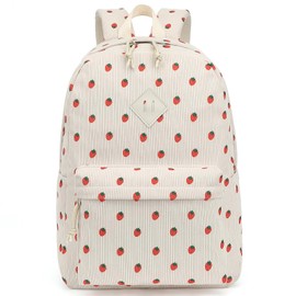 Yusudan Corduroy Girls Backpack - Kids Elementary School Backpacks - Middle School Bookbags - Women Travel Daypacks (Beige Corduroy Strawberry)