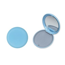 Blue Plastic Round Retainer Case with Mirror Mouth Guard Case Portable Aligner Case Denture False Box Organizer Braces Dental Storage Container for Invisalign