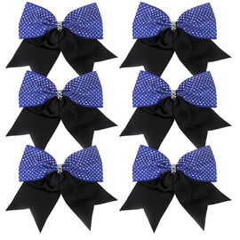 8 Inch Cheer Bows with Rhinestones, 2 Color Boutique Scrunchies, Cheerleader Ponytail Holder with Bling Hair Tie (Royal blue/Black)