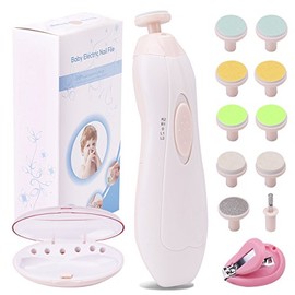 Baby Nail File Electric Nail Trimmer Manicure Set with Nail Clippers, Toes Fingernails Care Trim Polish Grooming Kit for Infant Toddler Kids or Women, LED Light and 10 Grinding Heads, Blush Pink