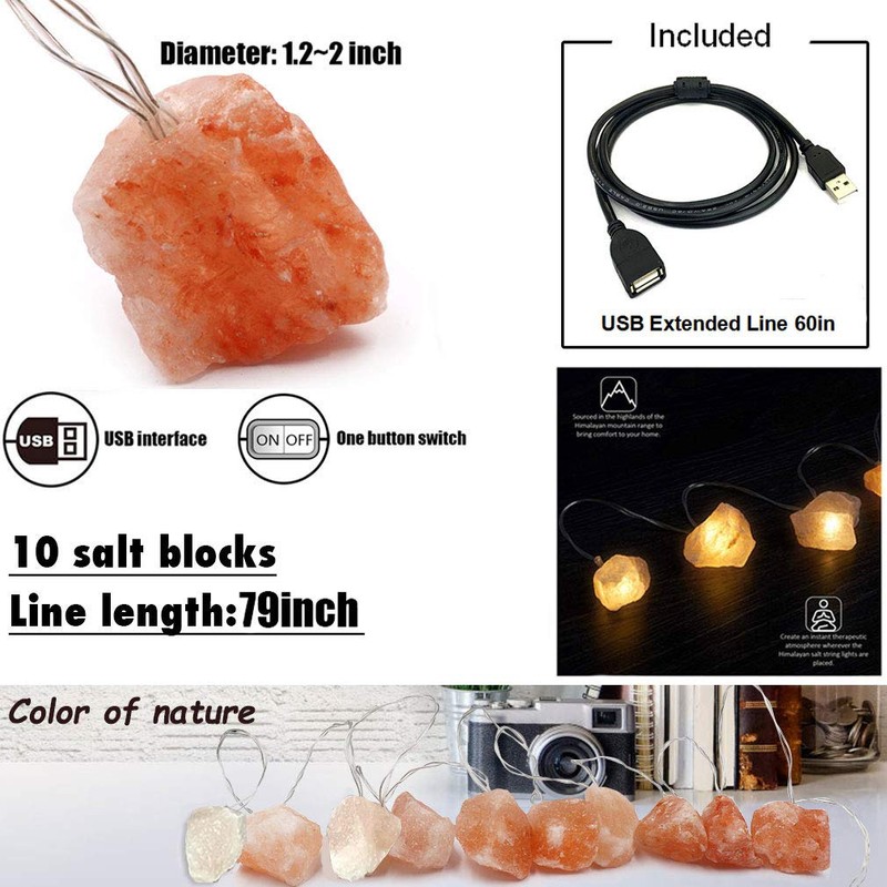 Himalayan Salt String Light with Rock,USB Fairy Lights Night Pink