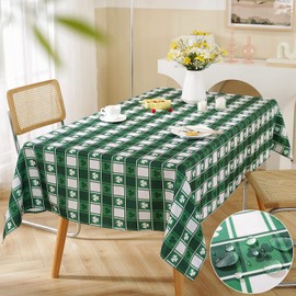 St Patrick's Day Shamrock Rectangle Tablecloth, 52x70 Inches, Using Green Washable Soft Wrinkle Free Polyester, Checkered Fabric Spillproof Textured Table Cloth for Indoor & Outdoor Daily Use