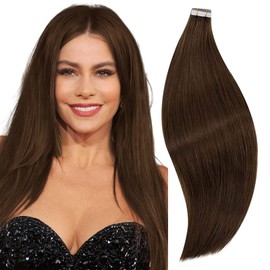 RUNATURE Tape Extensions Real Hair 50 cm Brown Remy Real Hair Extensions Tape in 50 g 20 Pieces Light Brown Human Hair Tape-In Hair Extensions Real Hair Straight Real Hair Colour #4 Brown