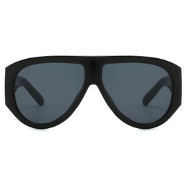 LJCZKA Vintage Oversized Sunglasses for Women Men Retro Pilot Sunglasses Trendy Oval Thick Frame Glasses Fashion with UV Protection, Black Grey