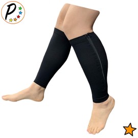 Presadee Calf Zipper 15-20 mmHg Compression Leg Circulation Fatigue Shin Sleeve (Black, L/XL)