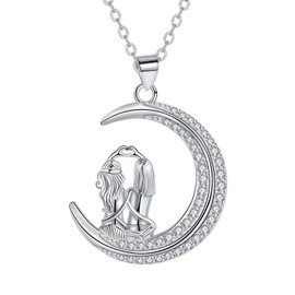 Arrebol Sister Necklace 925 Silver Women's Necklace Moon Pendant Original Friendship for Sister Friends Daughter Jewellery Gift 45 cm + 5, Sterling Silver, Cubic Zirconia