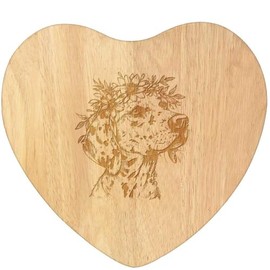 'Dalmation with Floral Crown' Wooden Heart Shaped Chopping/Cutting Board (WB00078087)