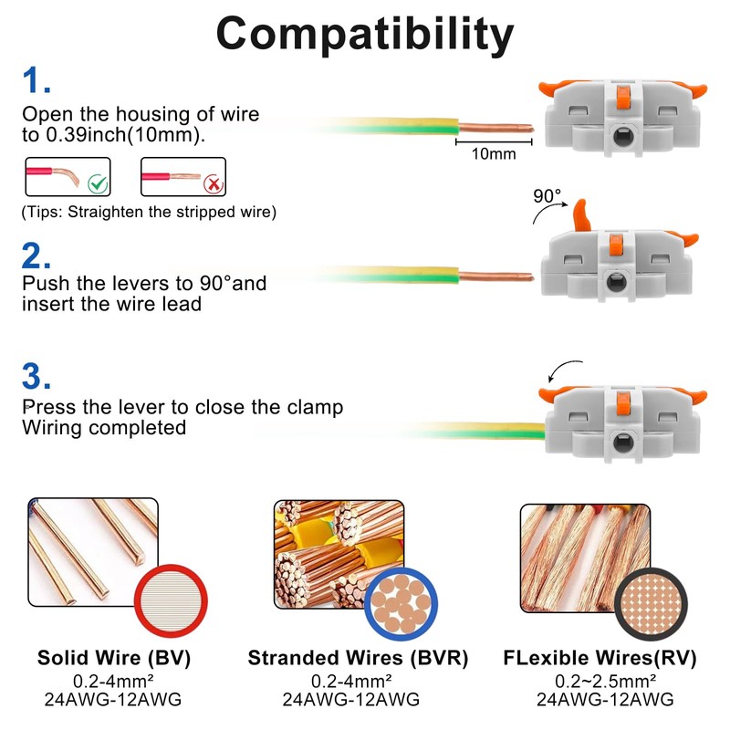 Linkstyle 50pcs Electrical Connectors, 24-12 AWG T Tap Wire Connectors