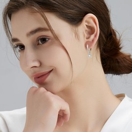 KRKC&CO Dangle Diamond Drop Earrings for Women, S925 Sterling Silver 5A CZ, White Gold Plated 15mm Small Huggie Hoop, Hypoallergenic Dainty Earrings(4mm-Silver)