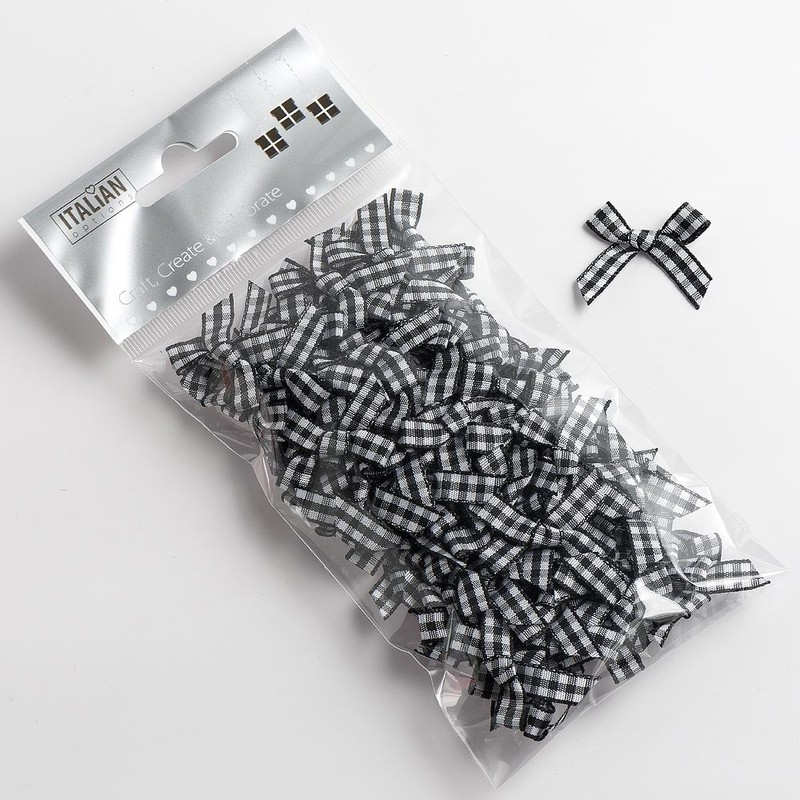Black - 3cm Gingham Ribbon Bow - 100 Pack